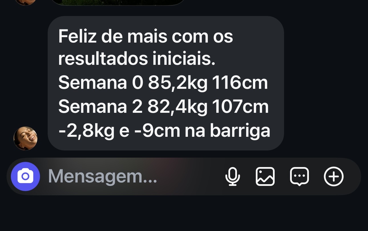 Print real da mensagem de Joana V. sobre os seus resultados